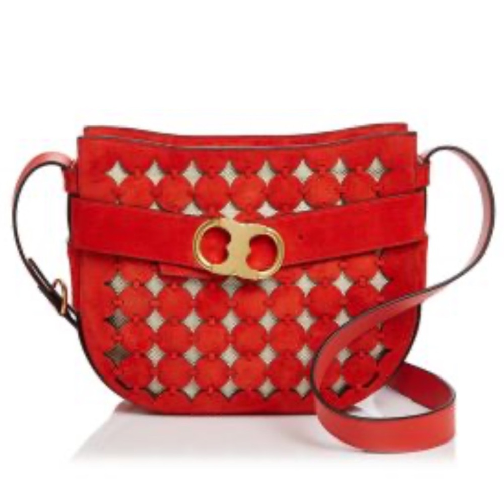 Tory Burch Red Suede and Leather Crossbody Bag